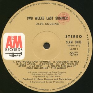 Two Weeks Last Summer Ital side 1 label